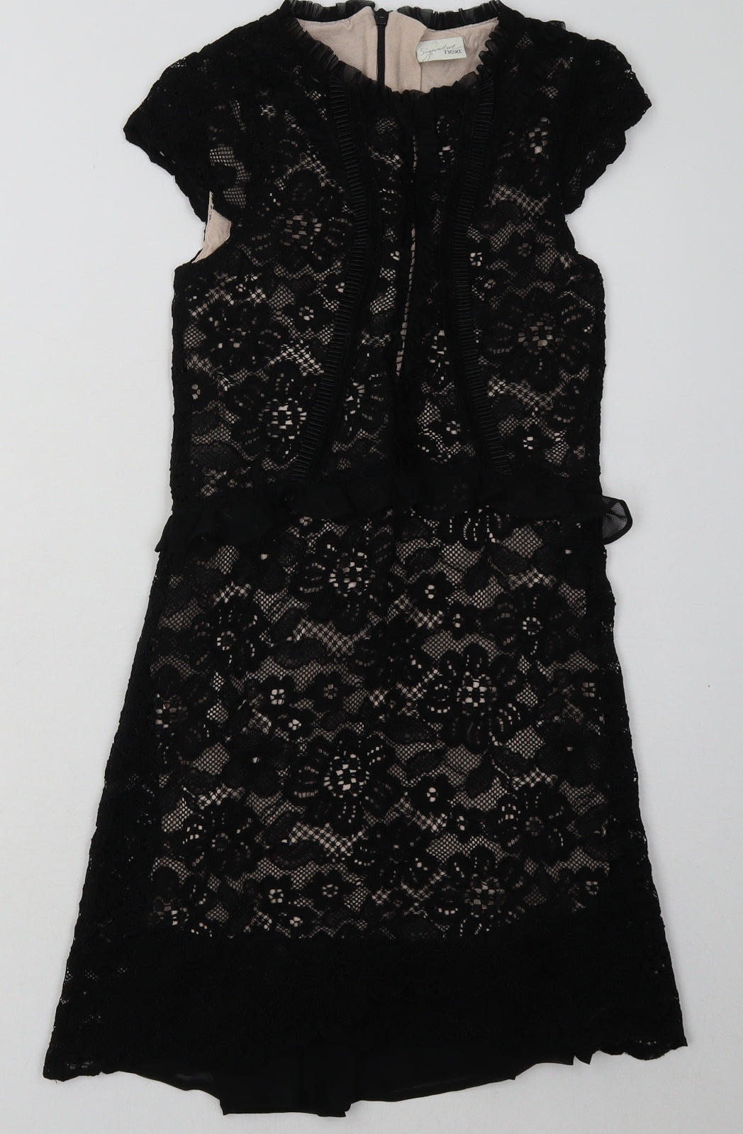 NEXT Girls Black  Nylon A-Line  Size 11 Years  Crew Neck Zip - Lace Overlay