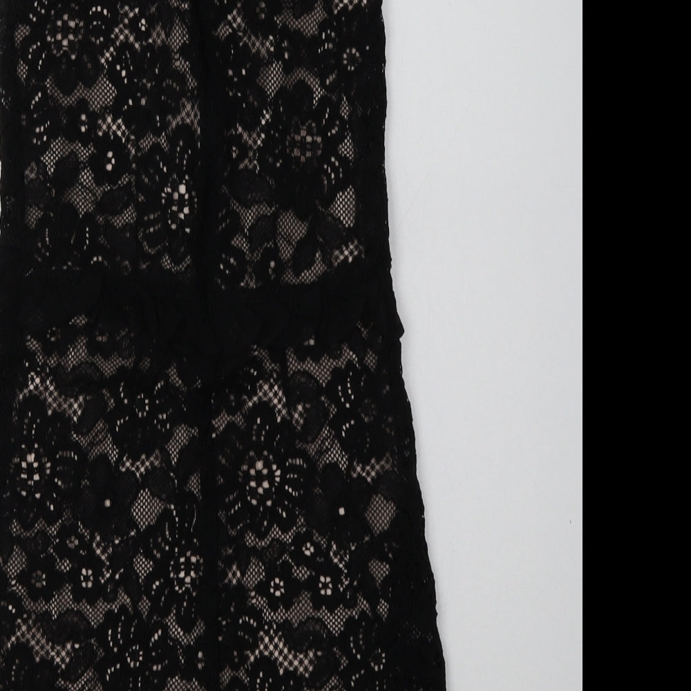 NEXT Girls Black  Nylon A-Line  Size 11 Years  Crew Neck Zip - Lace Overlay