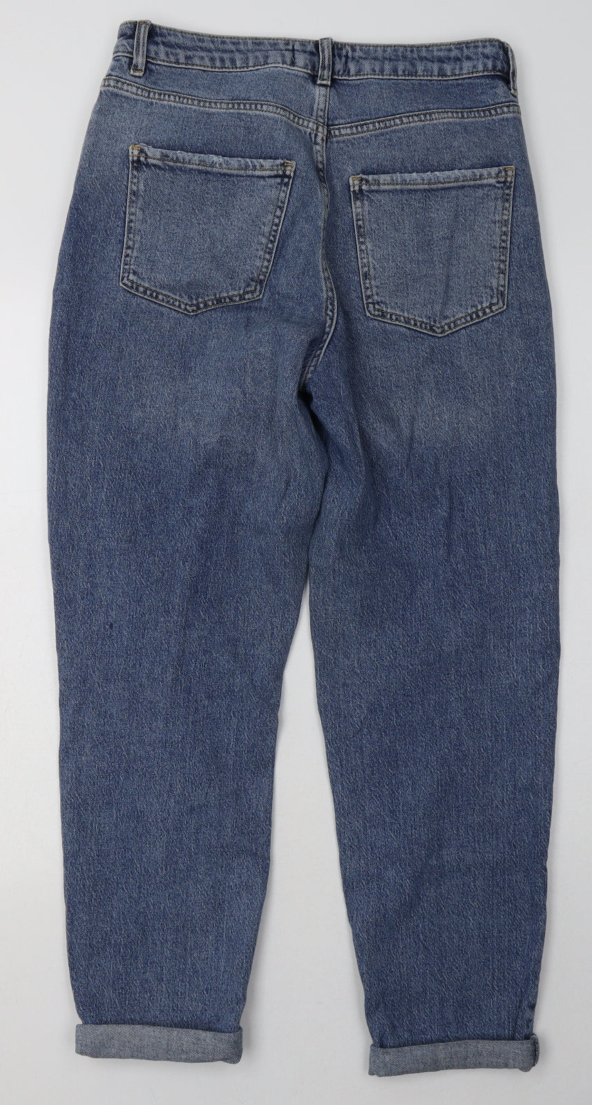 New Look Womens Blue  Cotton Mom Jeans Size 10 L30 in Regular Button - one rip knee