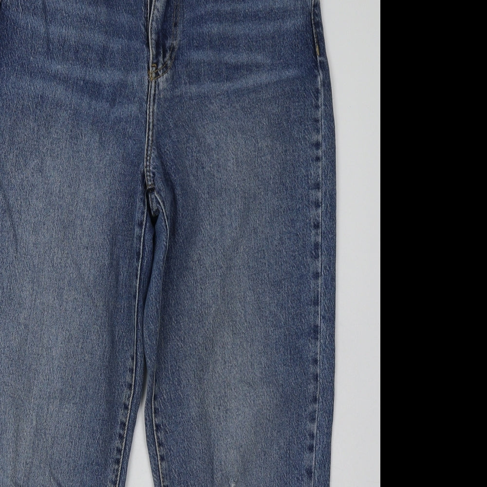 New Look Womens Blue  Cotton Mom Jeans Size 10 L30 in Regular Button - one rip knee