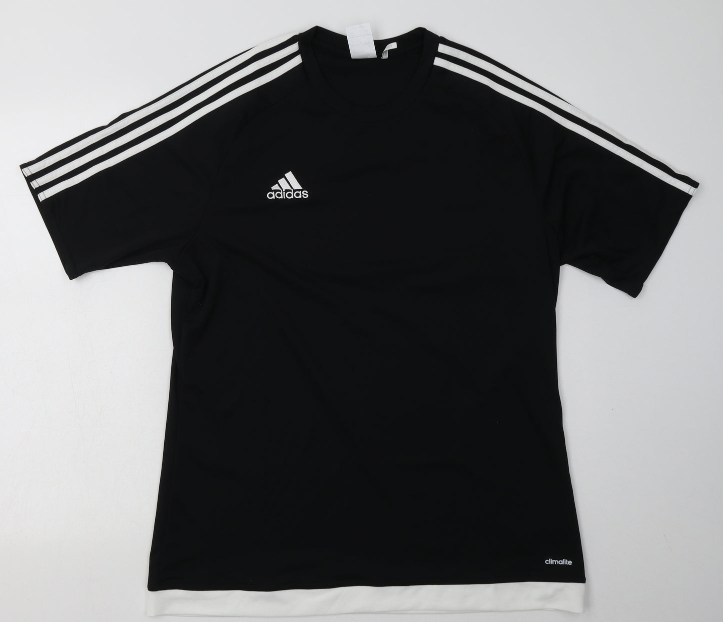adidas Mens Black Striped Polyester Basic T-Shirt Size L Crew Neck Pullover