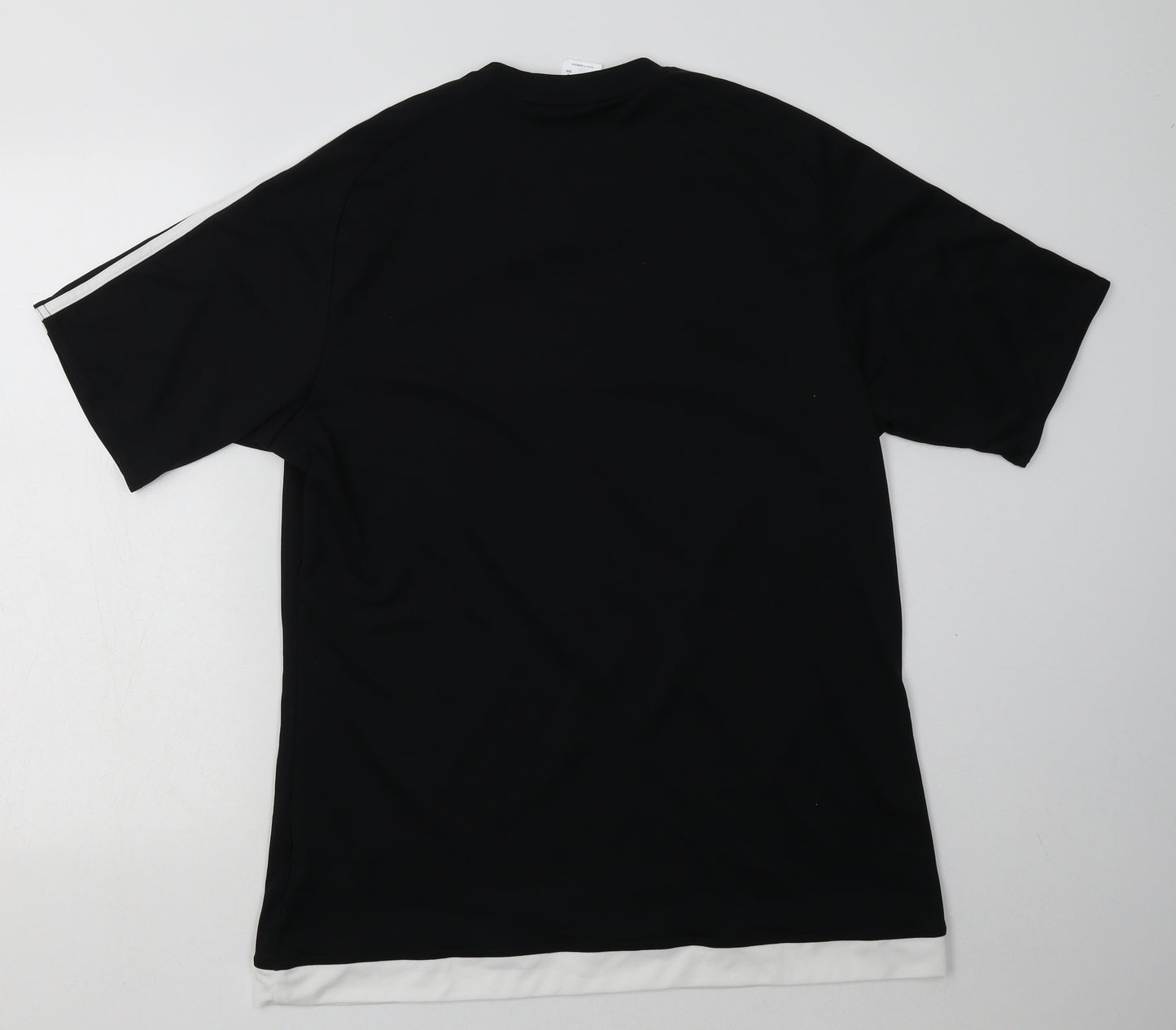 adidas Mens Black Striped Polyester Basic T-Shirt Size L Crew Neck Pullover