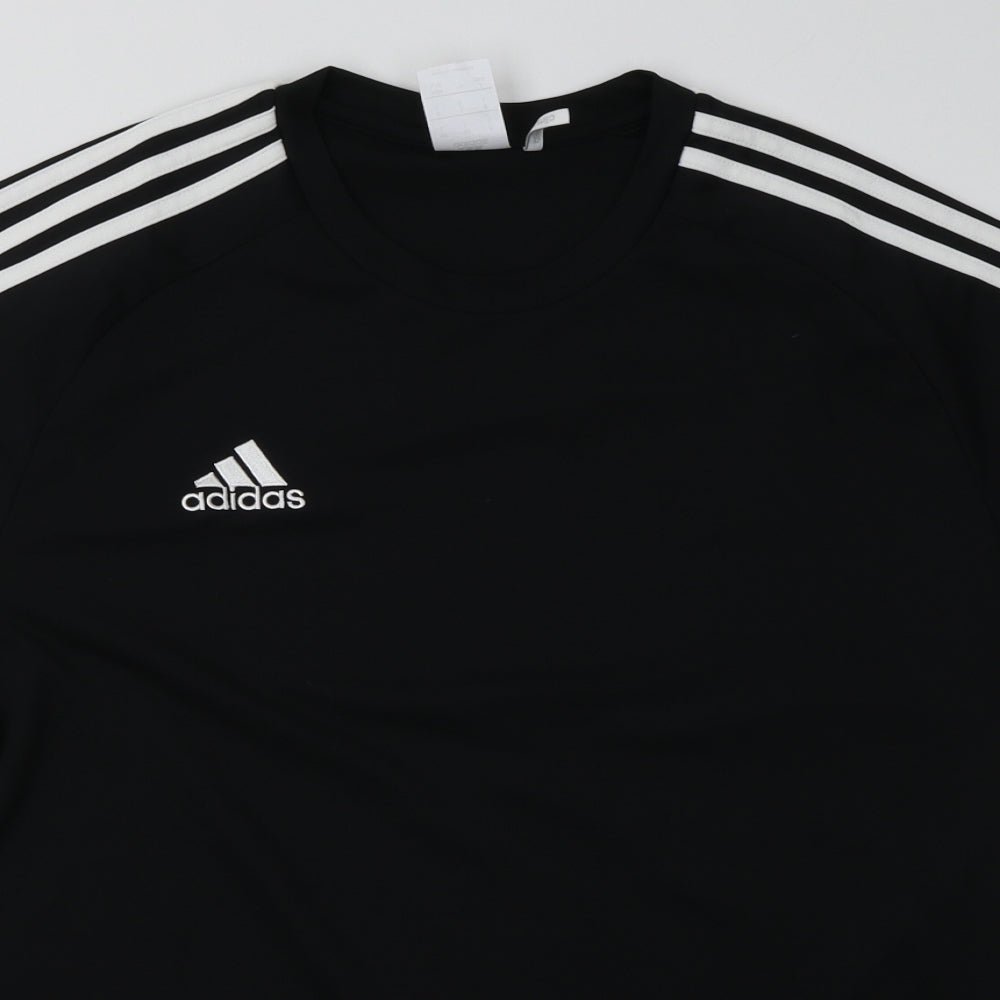 adidas Mens Black Striped Polyester Basic T-Shirt Size L Crew Neck Pullover