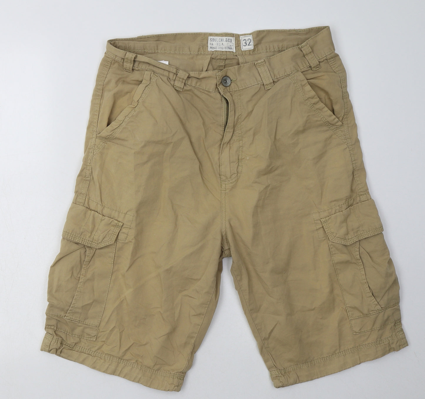 SoulCal&Co Mens Beige  Cotton Cargo Shorts Size 32 L14 in Regular Button