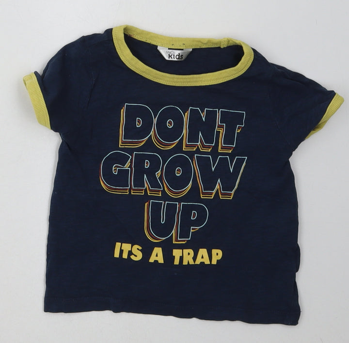 M&Co Boys Blue  Cotton Basic T-Shirt Size 18-24 Months Crew Neck Pullover - dont grow up its a trap