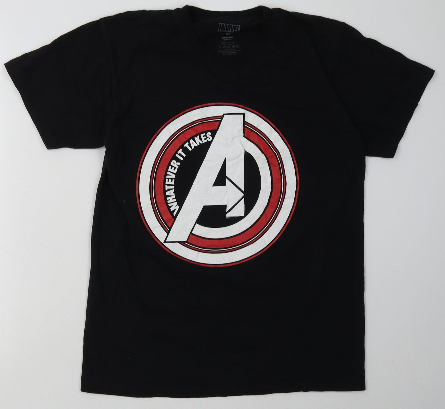Marvel Mens Black  Cotton  T-Shirt Size M Crew Neck