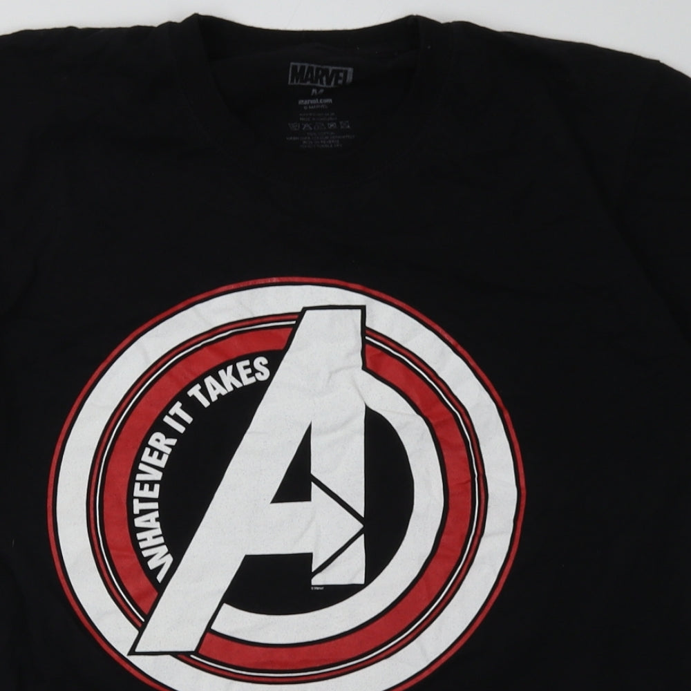 Marvel Mens Black  Cotton  T-Shirt Size M Crew Neck