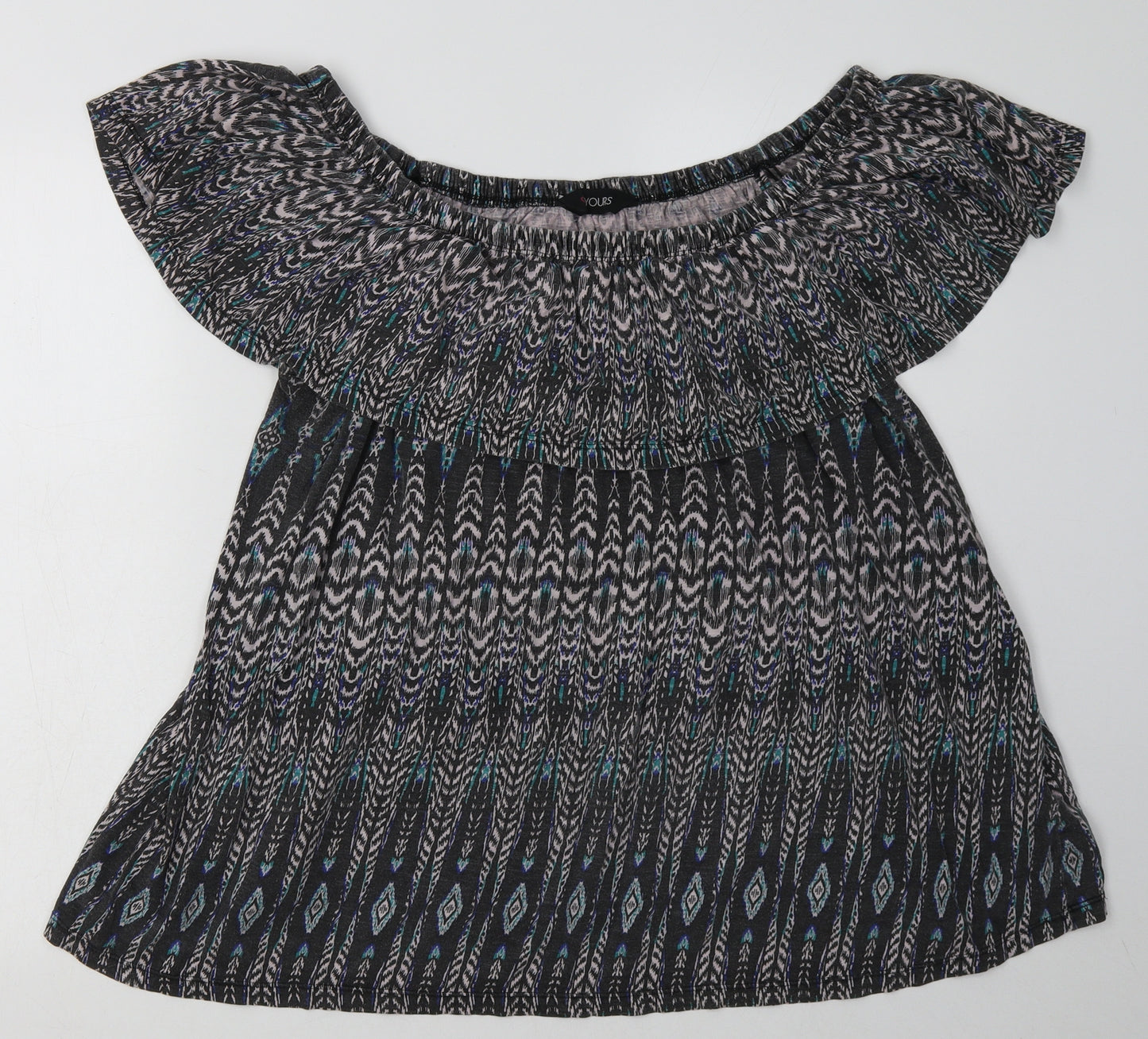 Yours Womens Grey Geometric Cotton Basic T-Shirt Size 22 Off the Shoulder