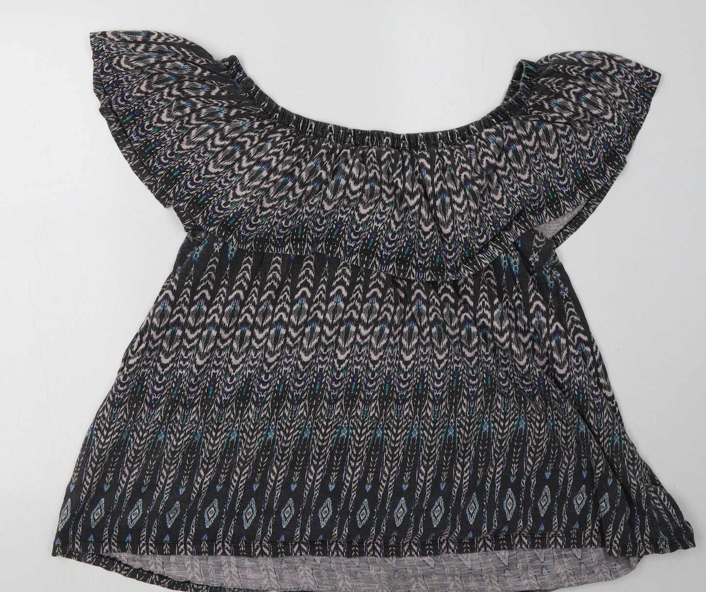 Yours Womens Grey Geometric Cotton Basic T-Shirt Size 22 Off the Shoulder