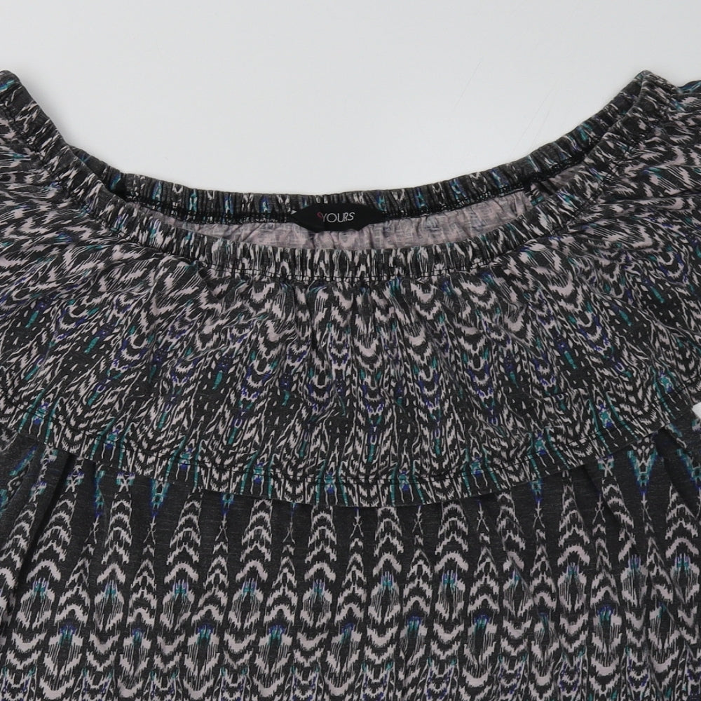 Yours Womens Grey Geometric Cotton Basic T-Shirt Size 22 Off the Shoulder
