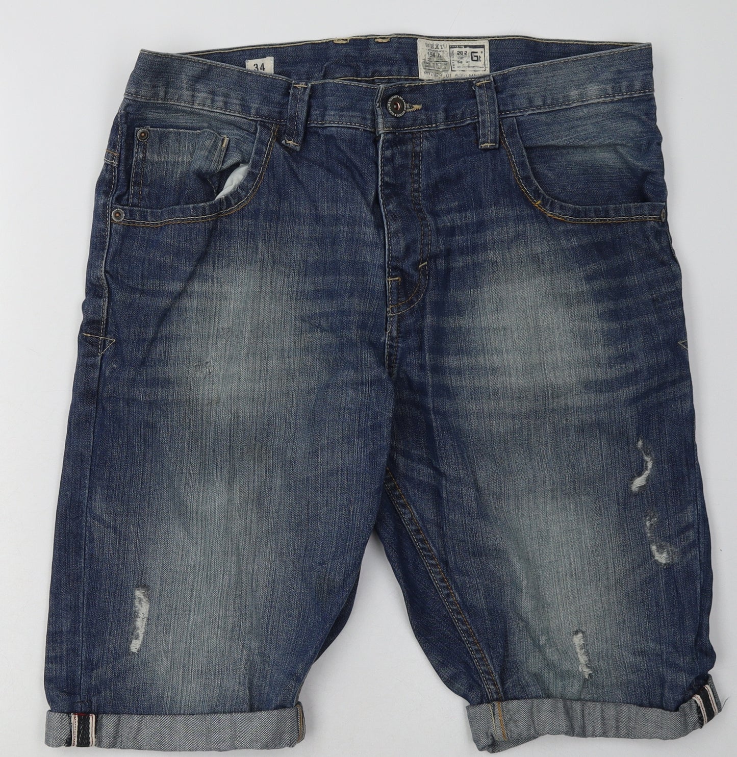 NEXT Mens Blue  Cotton Bermuda Shorts Size 34 L14 in Regular Button