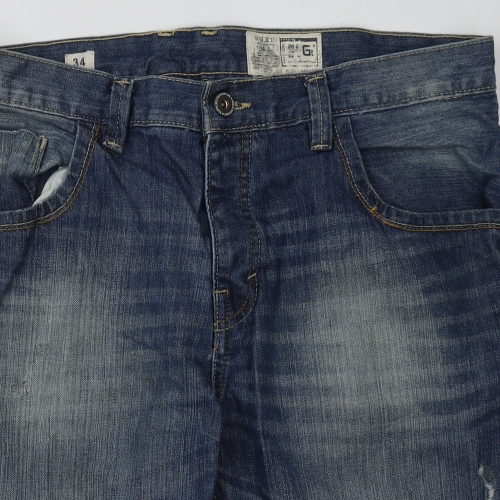 NEXT Mens Blue  Cotton Bermuda Shorts Size 34 L14 in Regular Button