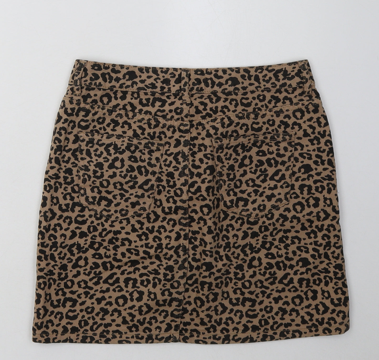 New Look Womens Brown Animal Print Cotton A-Line Skirt Size 10   Buckle