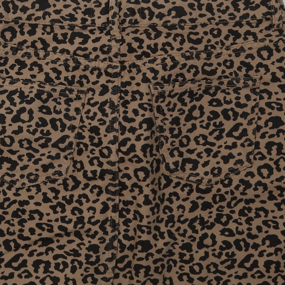 New Look Womens Brown Animal Print Cotton A-Line Skirt Size 10   Buckle