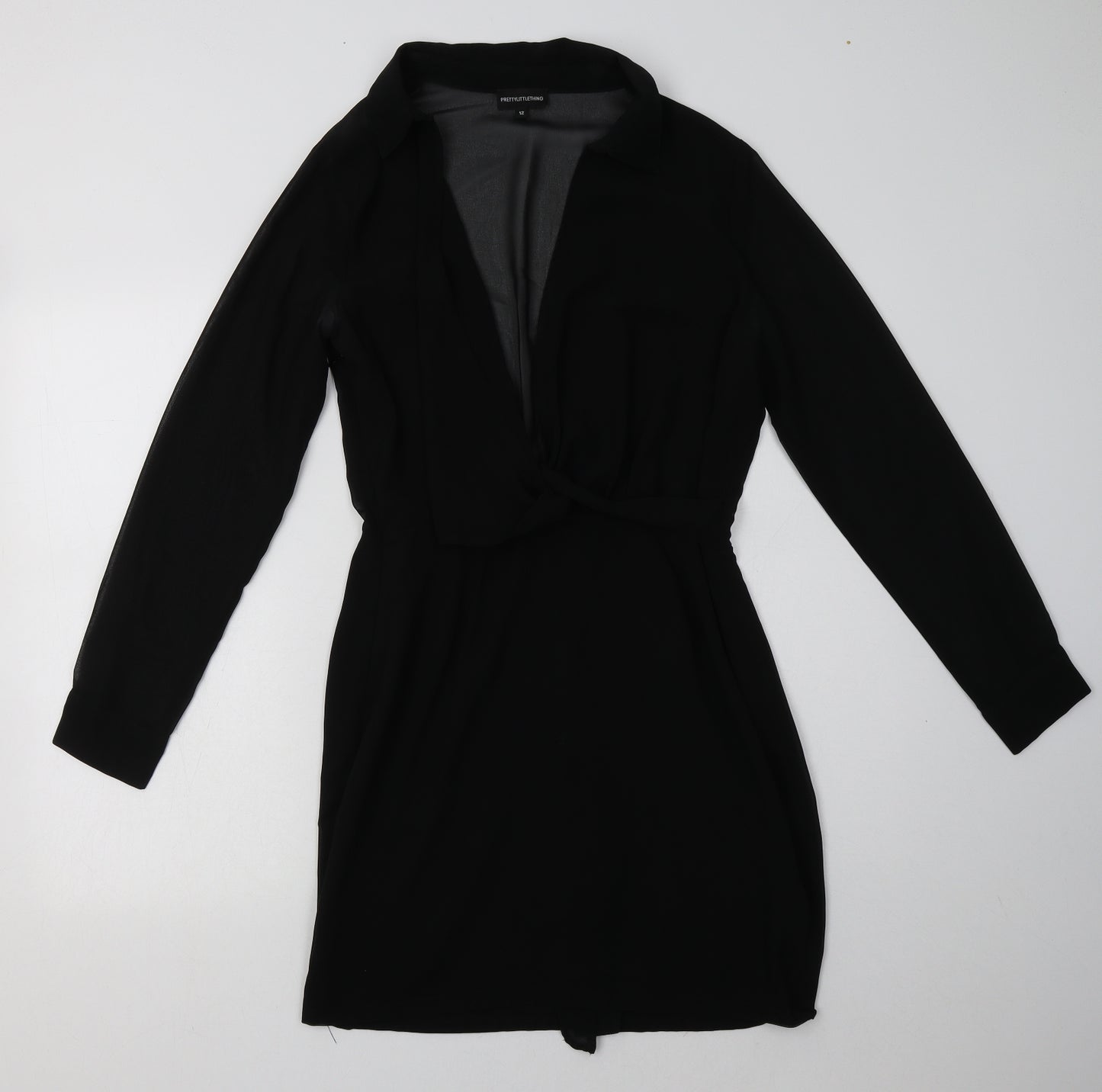 PRETTYLITTLETHING Womens Black  Polyester A-Line  Size 10  Collared Pullover