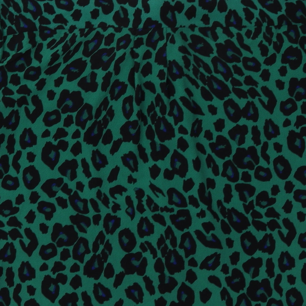 New Look Womens Green Animal Print Polyester Basic Button-Up Size 12 Collared