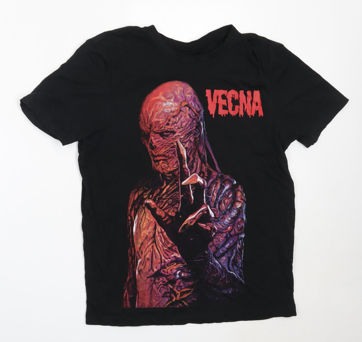 Primark Mens Black  Cotton  T-Shirt Size L Round Neck  - stranger things