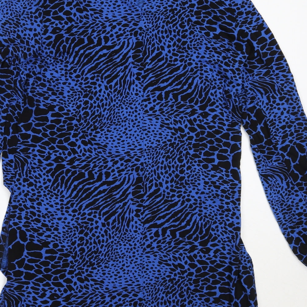 Wallis Womens Blue Animal Print Viscose Basic T-Shirt Size 12 Roll Neck
