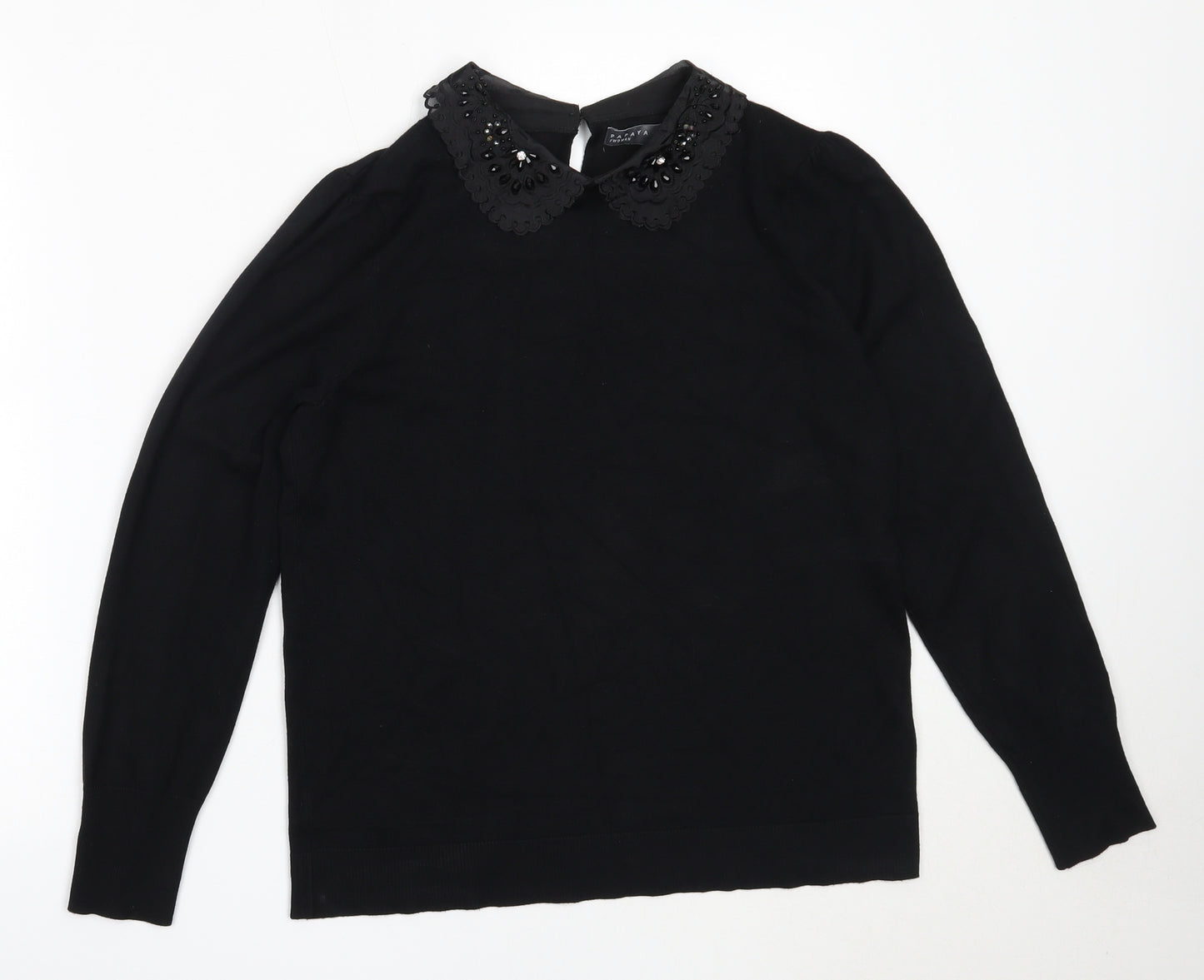 Papaya Womens Black Collared  Viscose Pullover Jumper Size 14