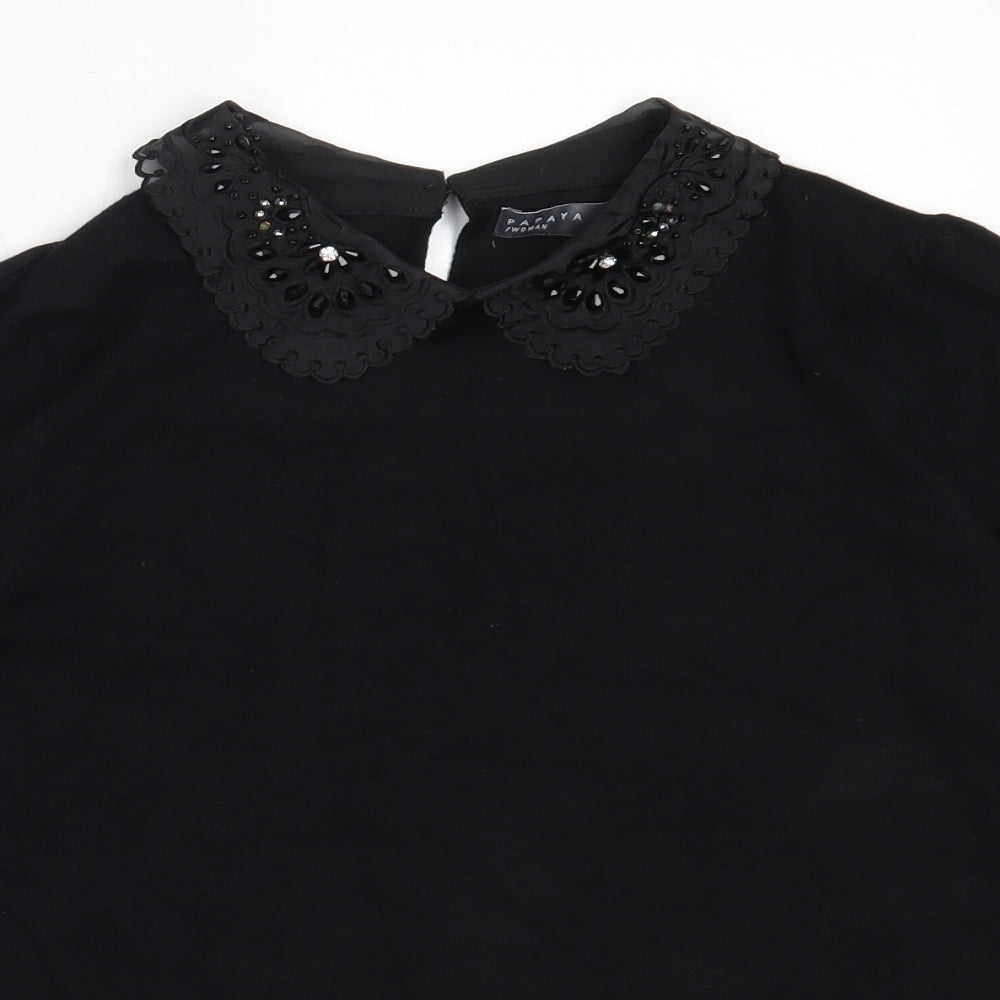Papaya Womens Black Collared  Viscose Pullover Jumper Size 14