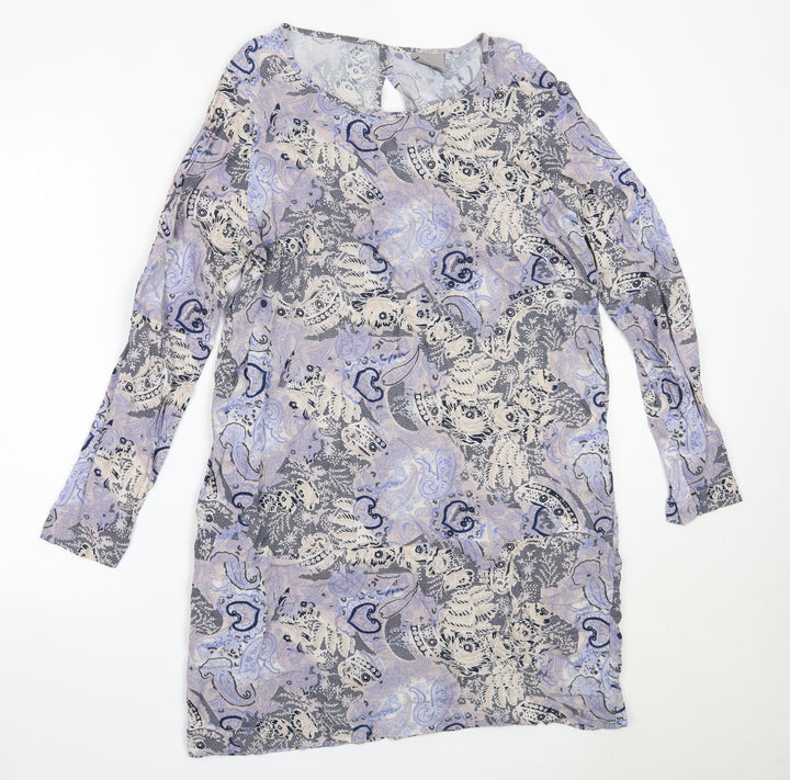 Vera Moda Womens Purple Geometric Viscose Shift Size L Round Neck