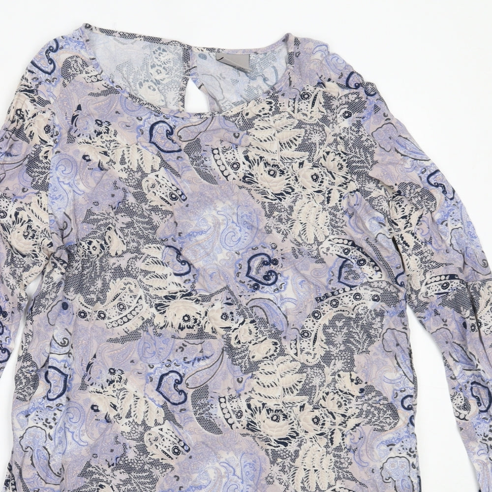 Vera Moda Womens Purple Geometric Viscose Shift  Size L  Round Neck