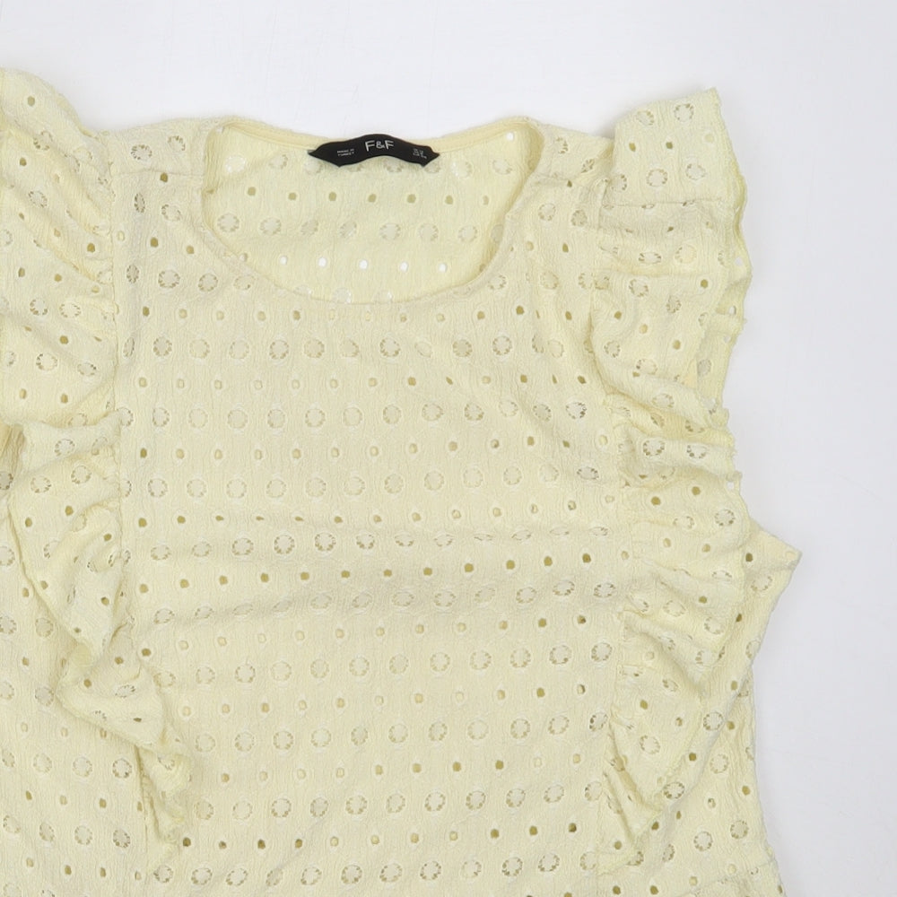F&F Womens Yellow  Polyester Basic Blouse Size 12 Round Neck