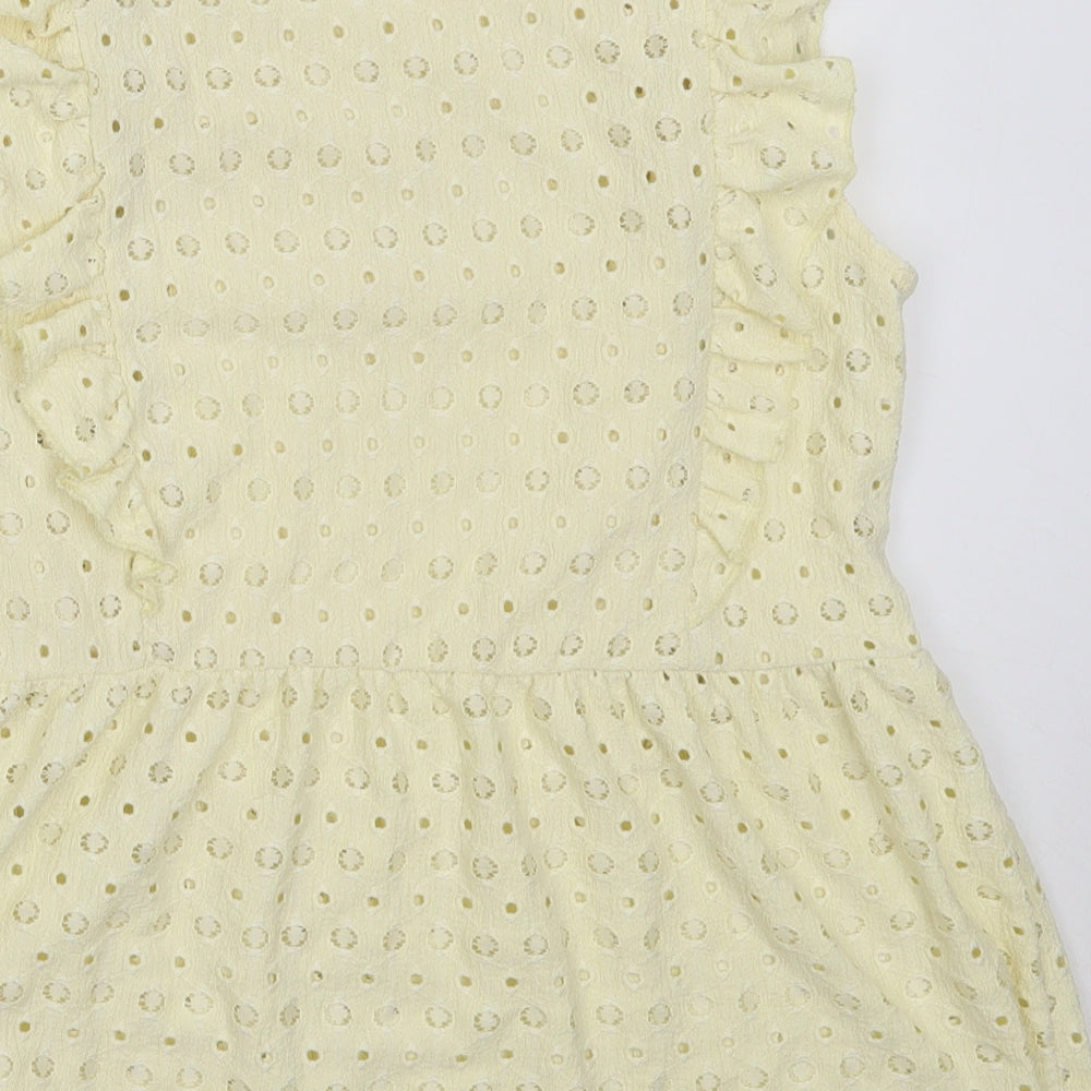 F&F Womens Yellow  Polyester Basic Blouse Size 12 Round Neck