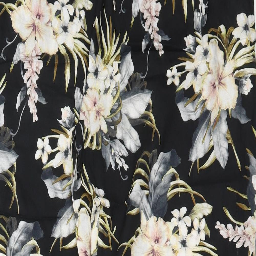 Dorothy Perkins Womens Black Floral Viscose Trousers  Size 16 L29 in Regular