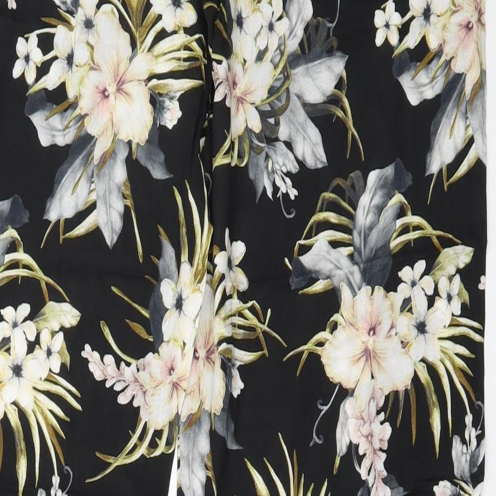 Dorothy Perkins Womens Black Floral Viscose Trousers  Size 16 L29 in Regular