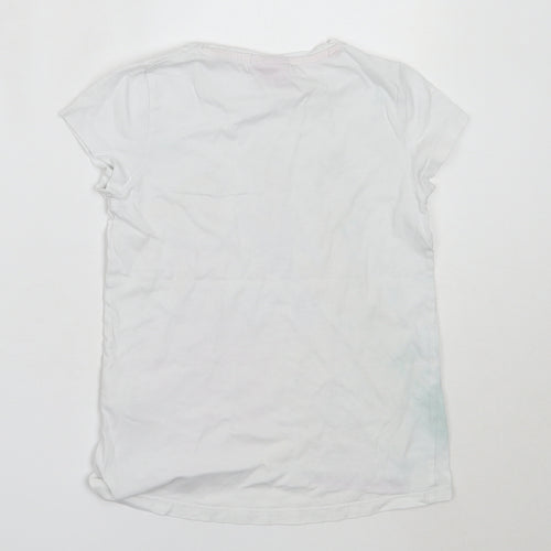 Disney Girls White  Cotton Basic T-Shirt Size 7 Years Round Neck  - disney princess