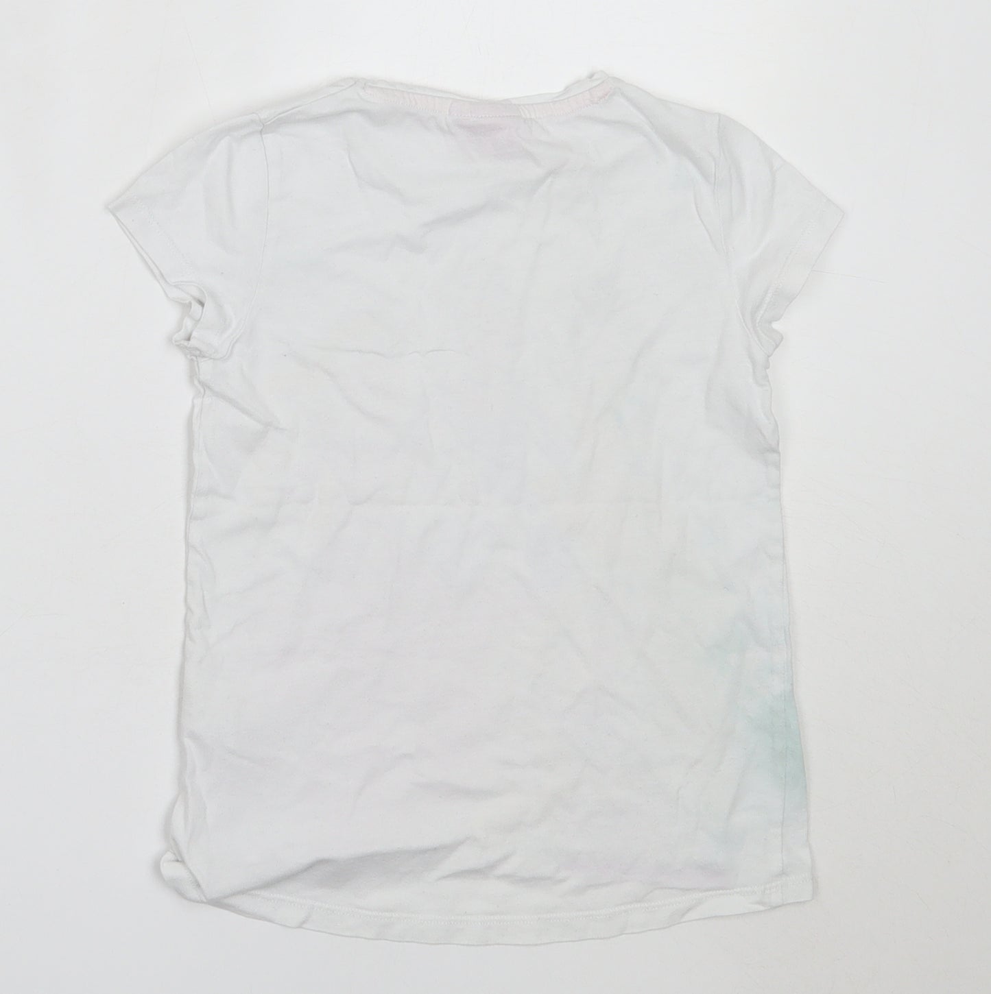 Disney Girls White  Cotton Basic T-Shirt Size 7 Years Round Neck  - disney princess
