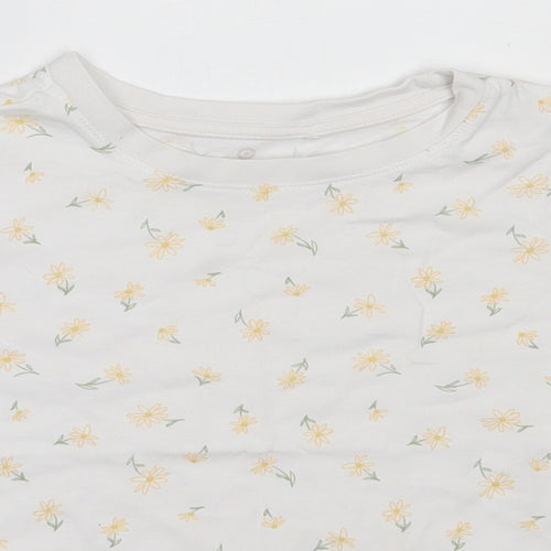 Preworn Girls White Floral Cotton Basic T-Shirt Size 8 Years Round Neck