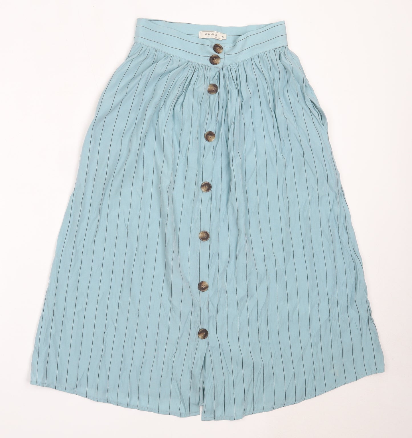 Vera & Lucy Womens Blue Striped Viscose Flare Skirt Size S