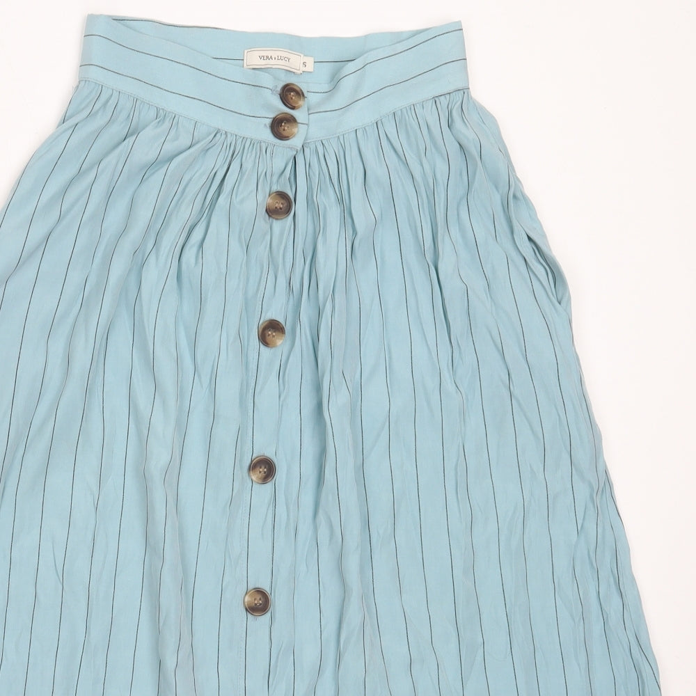 Vera & Lucy Womens Blue Striped Viscose Flare Skirt Size S