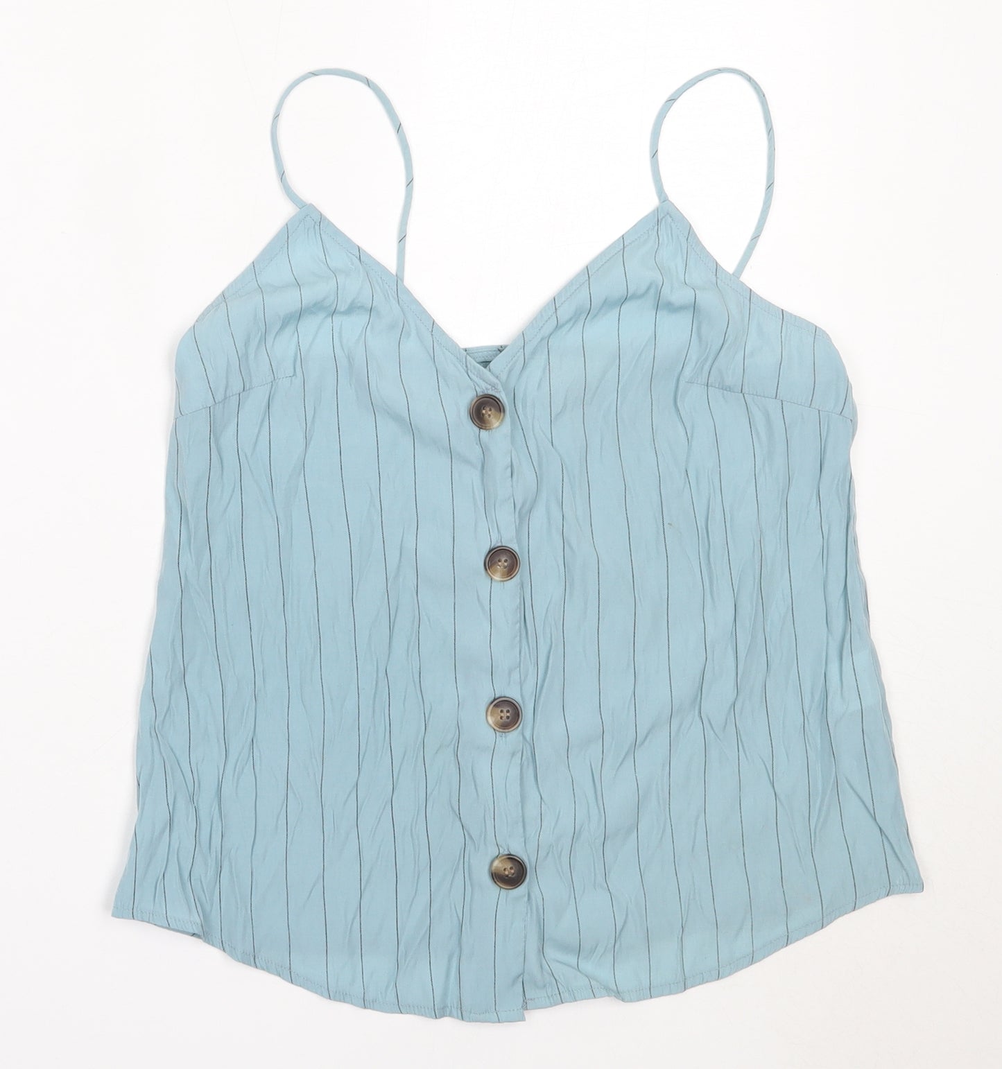 Vera & Lucy Womens Blue Striped Viscose Camisole Blouse Size S V-Neck