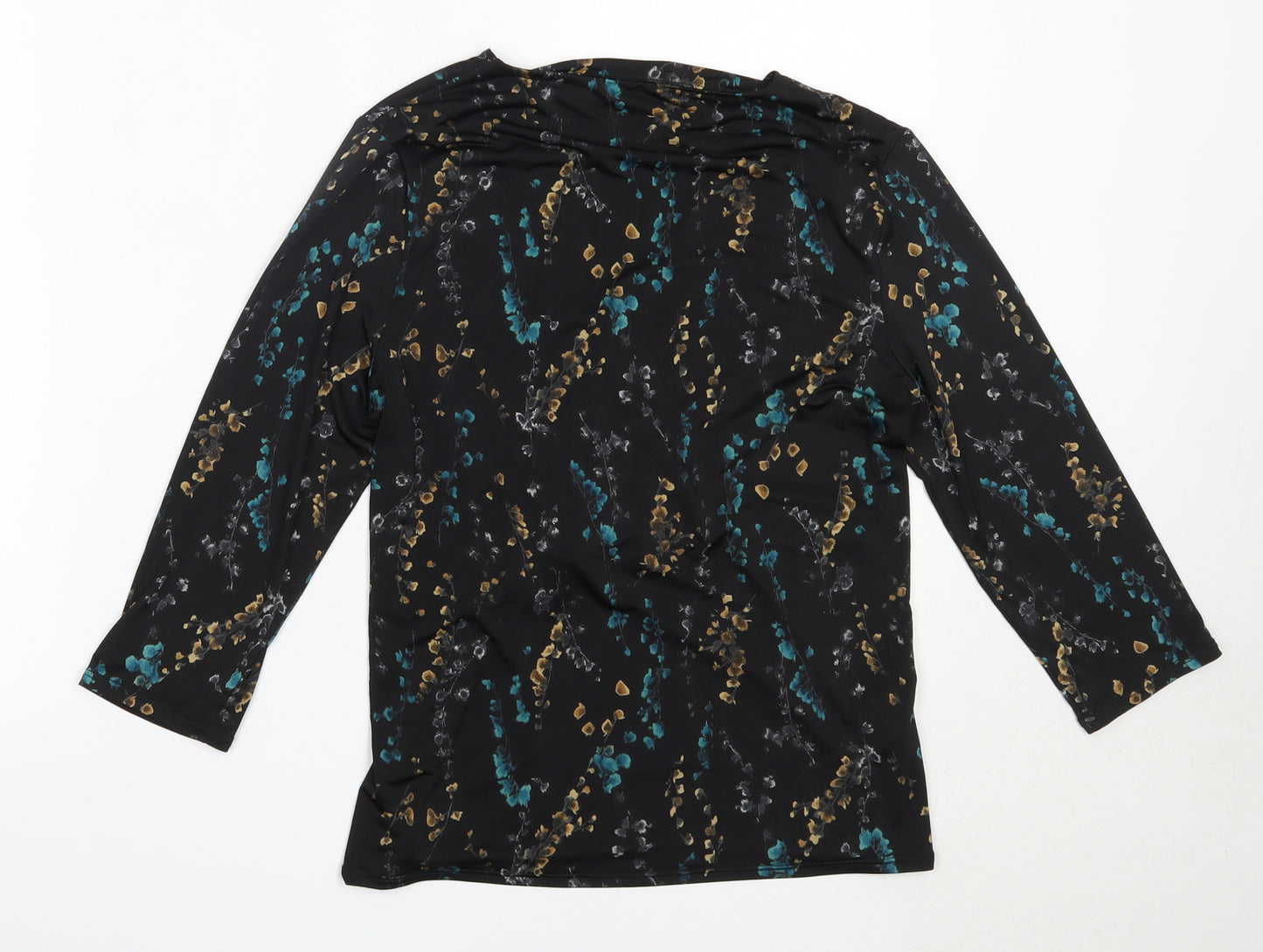 Country Casuals Womens Black Floral Polyester Basic Blouse Size S V-Neck