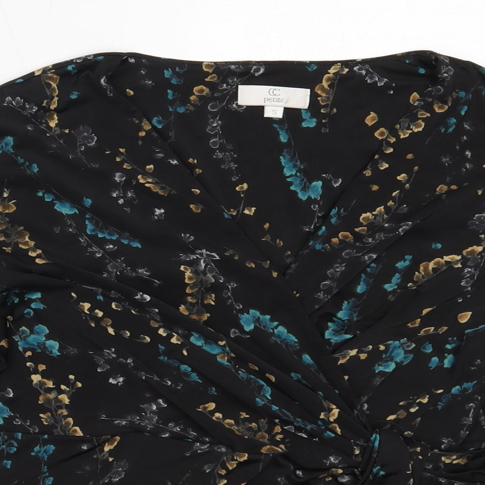 Country Casuals Womens Black Floral Polyester Basic Blouse Size S V-Neck