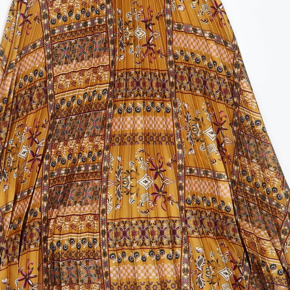 TU Womens Gold Geometric Polyester Flare Skirt Size 8