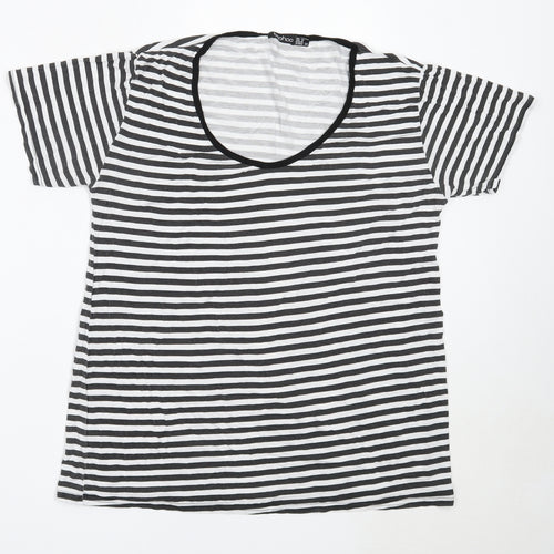 Boohoo Womens Black Striped Viscose Basic T-Shirt Size 12 Round Neck