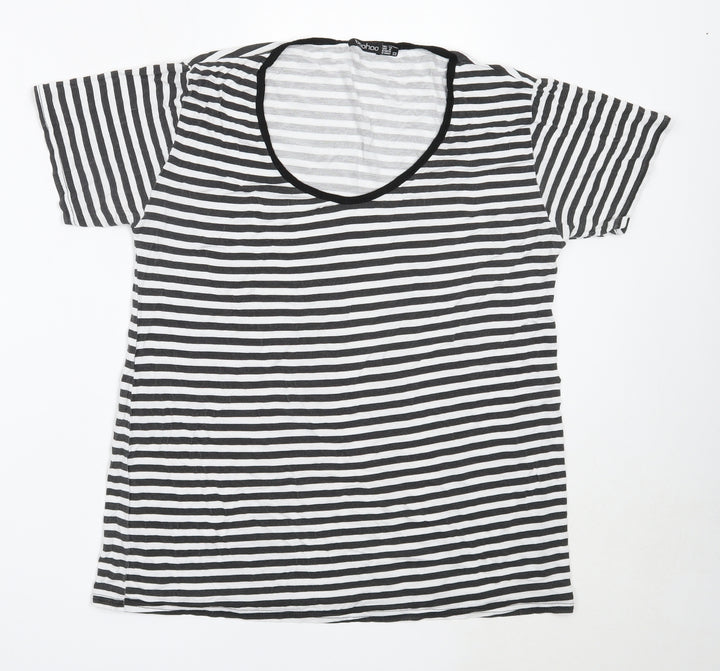 Boohoo Womens Black Striped Viscose Basic T-Shirt Size 12 Round Neck