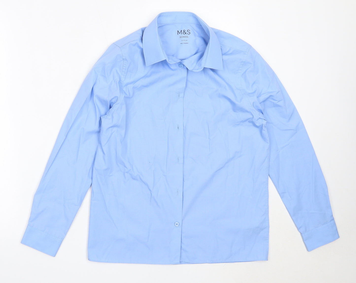 Marks and Spencer Boys Blue  Polyester Basic Button-Up Size 12-13 Years Collared  - school
