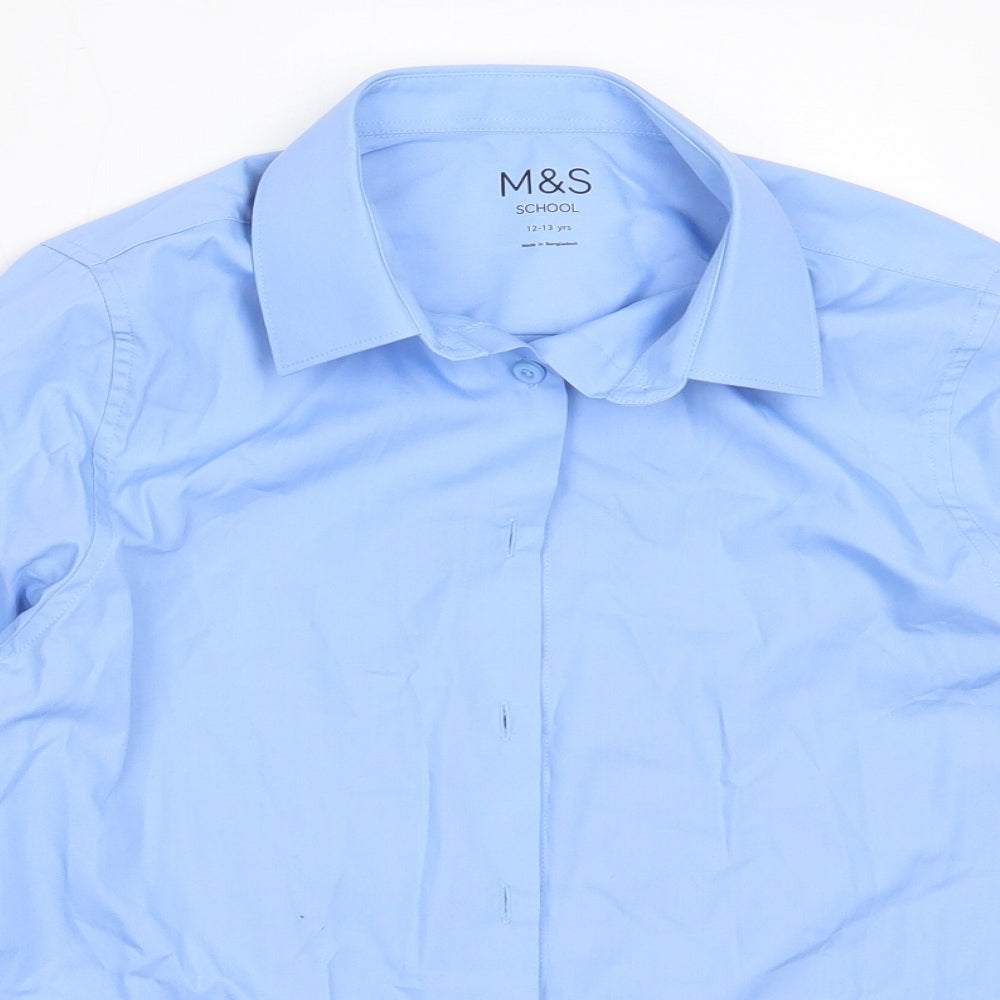 Marks and Spencer Boys Blue  Polyester Basic Button-Up Size 12-13 Years Collared  - school