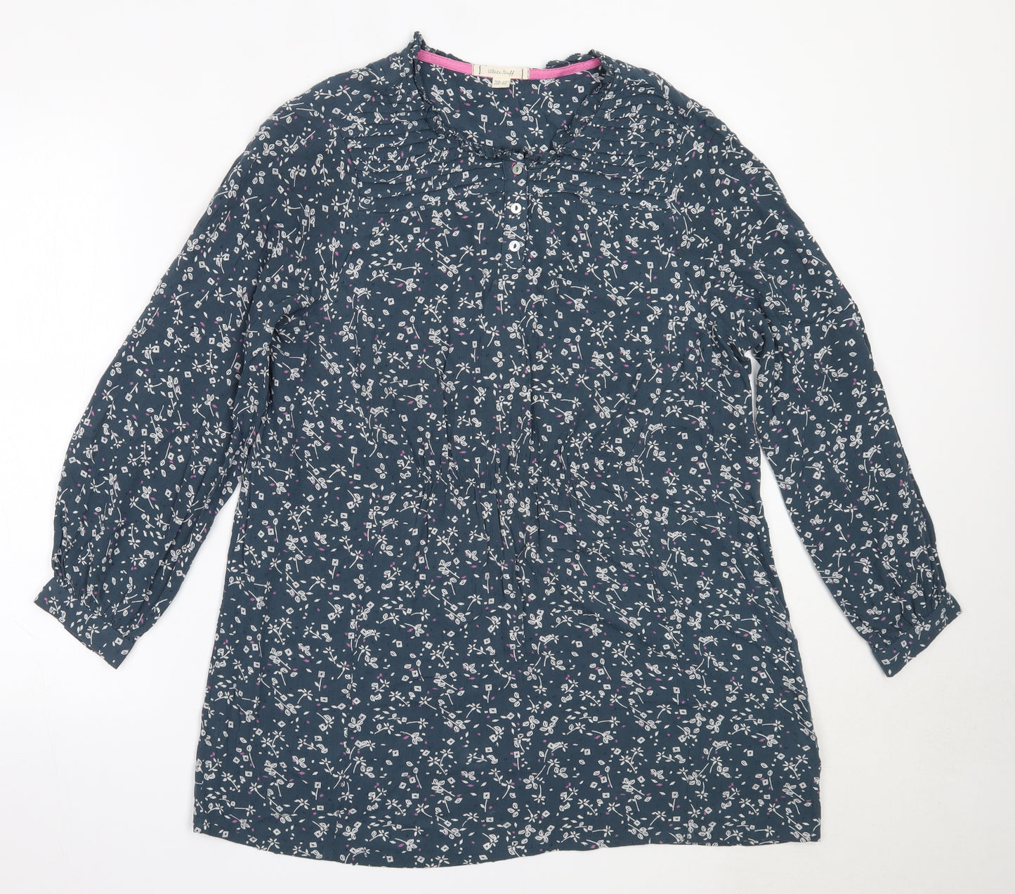 White Stuff Womens Blue Floral Viscose Basic Blouse Size 14 Round Neck