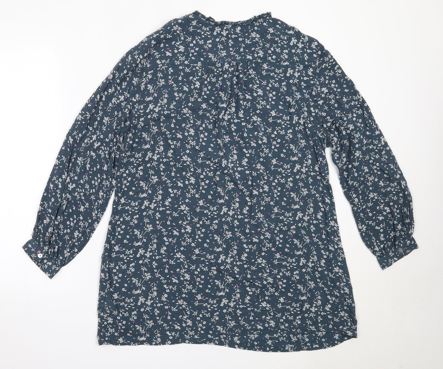 White Stuff Womens Blue Floral Viscose Basic Blouse Size 14 Round Neck