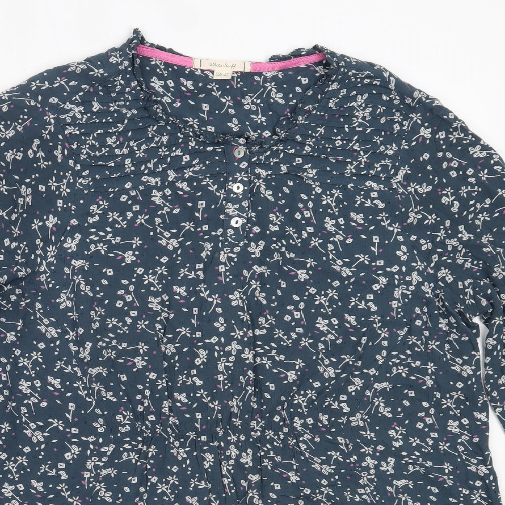 White Stuff Womens Blue Floral Viscose Basic Blouse Size 14 Round Neck
