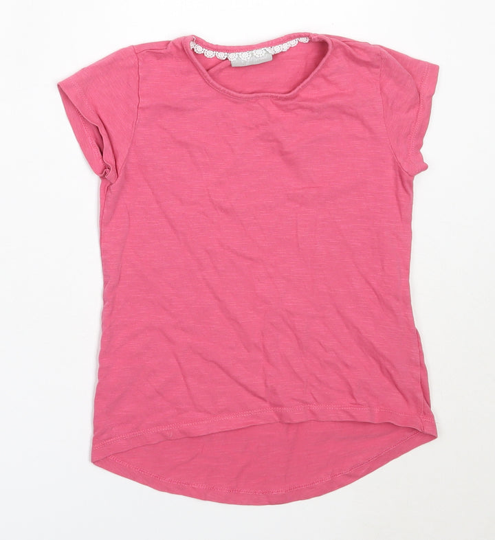 Matalan Girls Pink Cotton Basic T-Shirt Size 7 Years Round Neck