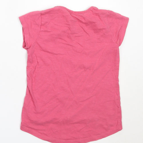 Matalan Girls Pink  Cotton Basic T-Shirt Size 7 Years Round Neck
