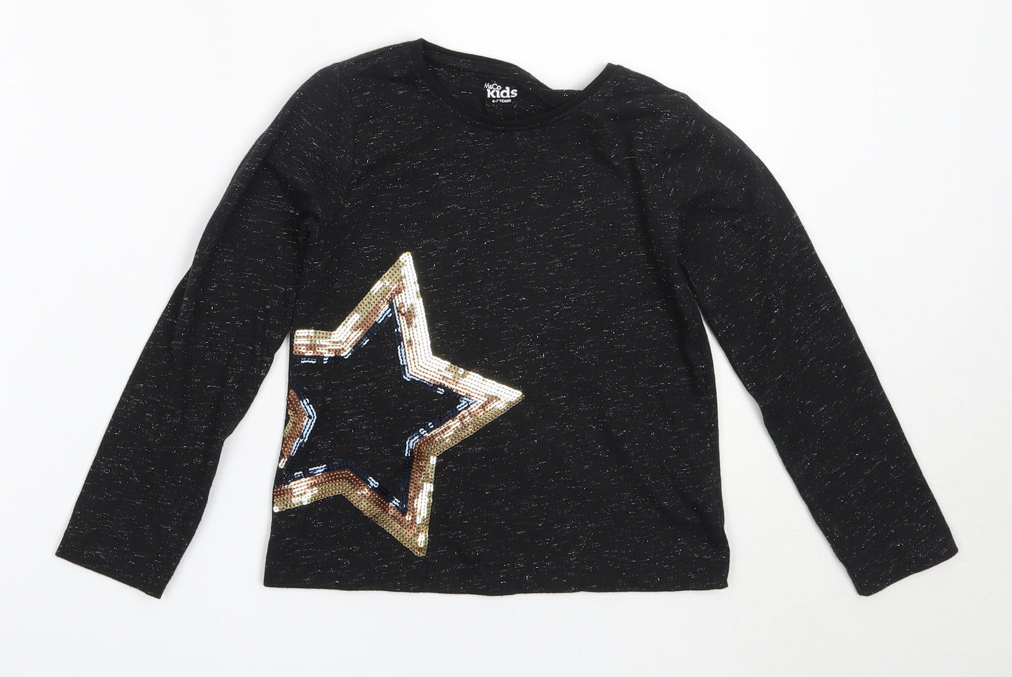 M&Co Girls Black  Polyester Basic T-Shirt Size 6-7 Years Round Neck