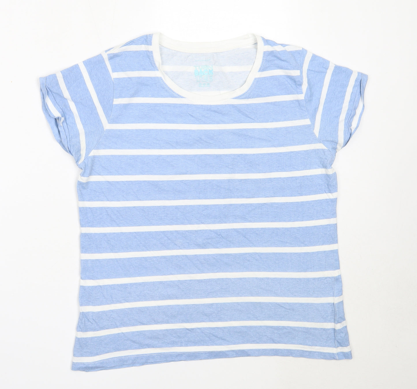 Primark Womens Blue Striped Cotton Basic T-Shirt Size 14 Round Neck